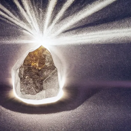 Image similar to light refraction from a mineral rock, in a dark studio room. magical and fantasy material, orb, polished. Some burning smoke coming out of it. Mineral auctions, mineral collections, rare mineral. rare raw metal.