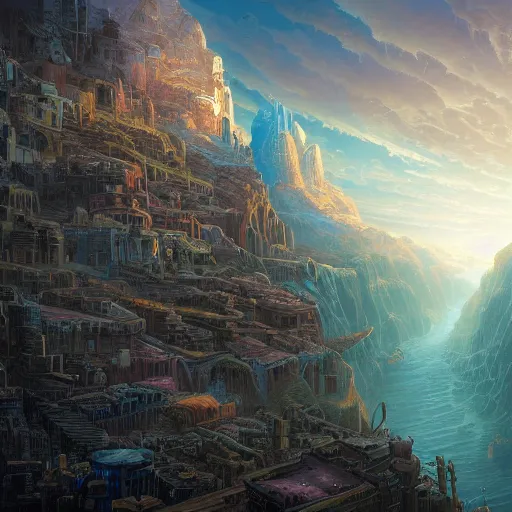 Image similar to dramatic matte painting by dan mumford and jordan grimmer and hubert robert of looking down at earth at the end is a man made of light