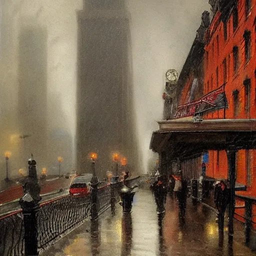 Image similar to rainy and stormy New York City, Victorian art
