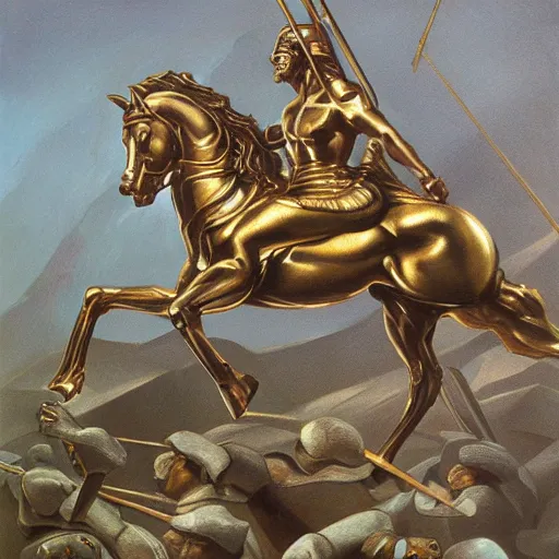 Prompt: oil painting of Golden Spear by Szukalski