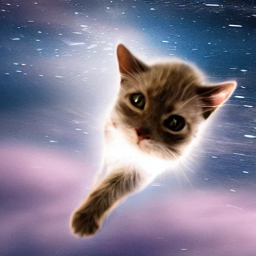 Image similar to photo of hyperspeed flying through outer space cat running fast with motion blur