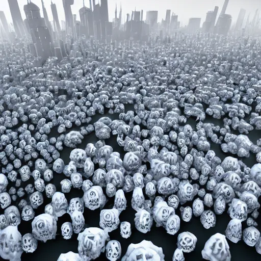 Image similar to A bird's-eye view of the city made of white mushrooms, unreal engine, HD, photo