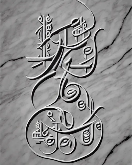 Image similar to 3D render of Hindi calligraphy carved in marble in the style of stefan kostic, full body, realistic, sharp focus, symmetric, 8k high definition, insanely detailed, intricate, elegant, art by stanley lau and artgerm, Hajime Sorayama, William-Adolphe Bouguereau, Octane render, unreal engine,