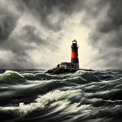 Image similar to lighthouse in the middle of a storm!! sci - fi, highly detailed, digital painting