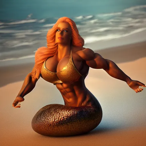 Image similar to mermaid bodybuilder, 4 k, trending on artstation, artstationhd, artstationhq, octane render, super detail