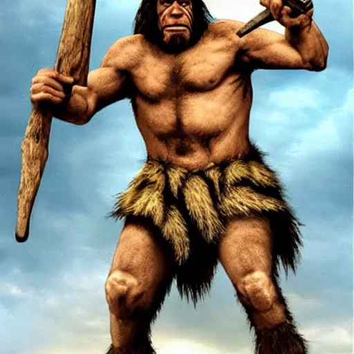 Prompt: prehistoric neanderthal superhero with a club made out of mammoth bone, epic, epical, absolutely epic, simply too epic