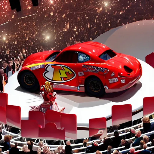 Image similar to photo of lightning mcqueen on stage at the academy awards