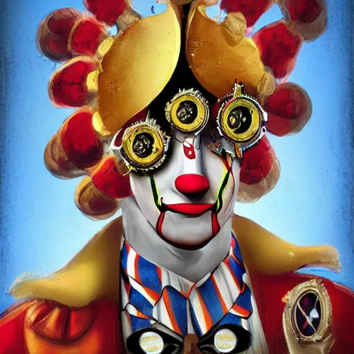 Prompt: the clockwork king of clowns
