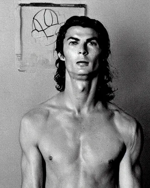 Image similar to a portrait of a 1 9 6 0 s hippie looking like cristiano ronaldo