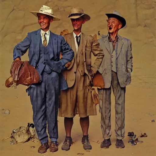 Prompt: dapper men in a desert, by norman rockwell