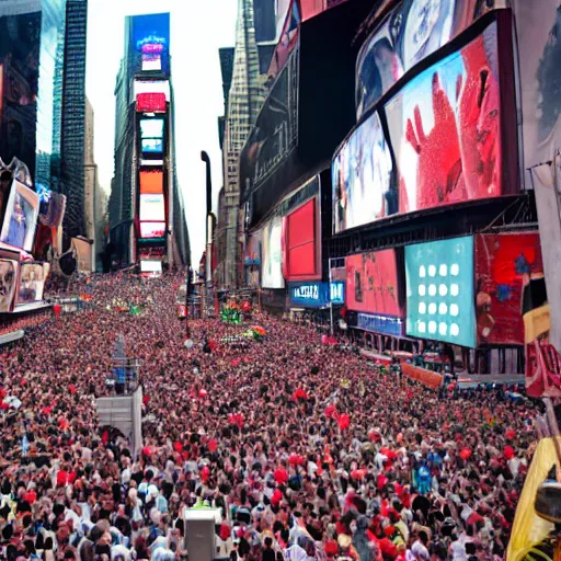 Image similar to giant foot over the crowd standing on times square, ready to squash them