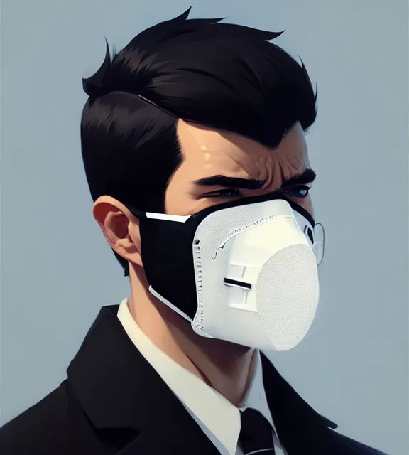 Prompt: a ultradetailed beautiful panting of a stylish man wearing black medical mask, by ilya kuvshinov, greg rutkowski and makoto shinkai, trending on artstation