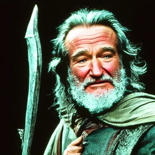 Image similar to Robin Williams playing Gandalf in Lord-of-the-Rings, screenshot