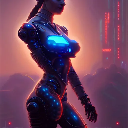 Image similar to a beautiful highly detailed futuristic mechanical lady, seductive confident pose, art by greg rutkowski and mark keathley, geof darrow, cyberpunk, 7 0 mm photo, featured on artstation, 4 k, octane render