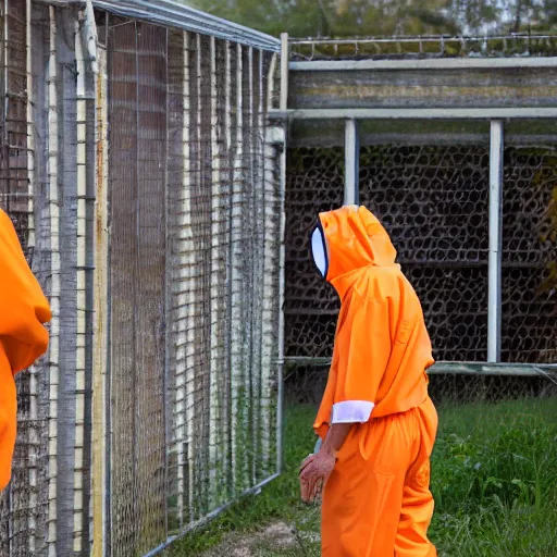 Image similar to bee wearing orange inmate suite