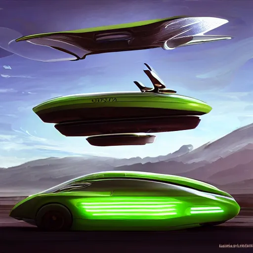 Prompt: solarpunk hovercar, clean energy, green technology, batoidea shape, flying, sunny day, futurism, intricate, engines, glow, highly detailed, peaceful, utopia, bright, digital painting, artstation, concept art, smooth, sharp focus, epic landscape, art by akihiko yoshida and tim mcburnie and anato finnstark