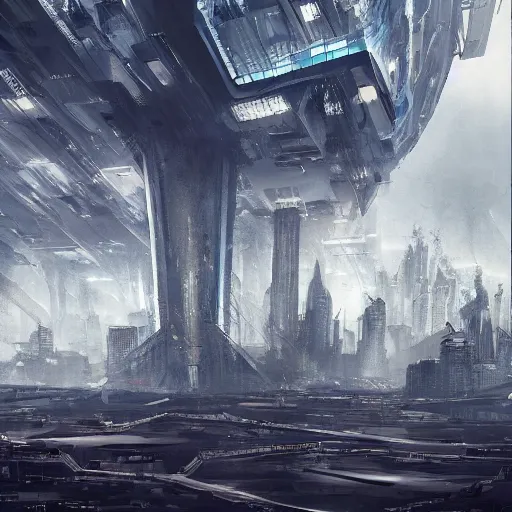 Image similar to futuristic underground polluted dystopian totalitarian regime concrete megacity, depressing, artstation