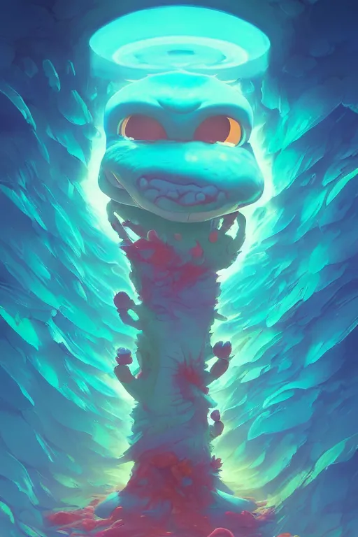 Image similar to smurf ghost creature animal sushi cristal very big eye roots cactus elemental flush of force nature micro world fluo fishscale, behance hd by jesper ejsing, by rhads, makoto shinkai and lois van baarle, ilya kuvshinov, rossdraws radiating a glowing aura global illumination ray tracing hdr