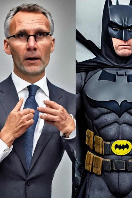 Prompt: Jens Stoltenberg as Batman