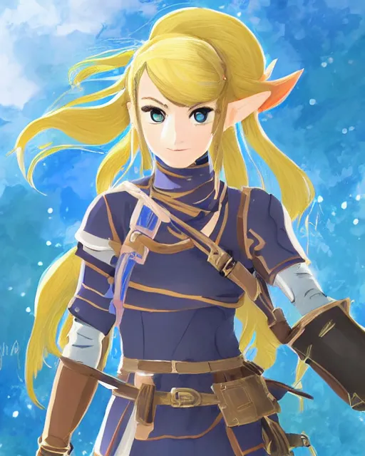 Prompt: illustration of girl in the style of fire emblem and breath of the wild