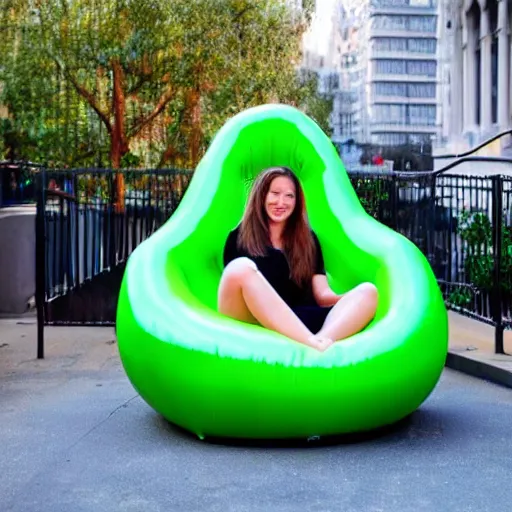 Image similar to inflatable avocado chair, a chair that is shaped like an inflatable avocado