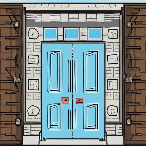 Image similar to the door to an apartment as seen from outside, detailed anime style