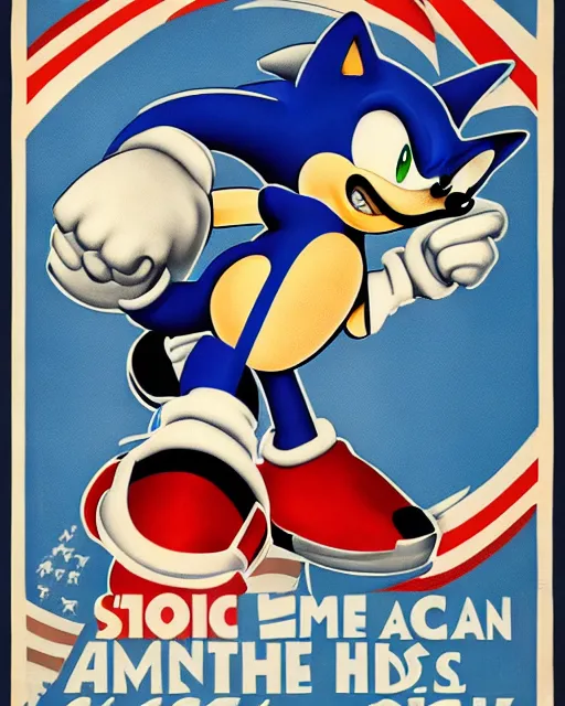 Image similar to sonic the hedgehog american propaganda poster, ww 2