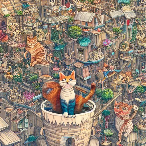 Image similar to crazy cat house, extremely detailed, sharp focus, wide view, full body shot, smooth, digital illustration, by james jean, by rossdraws, frank franzzeta, sakimichan