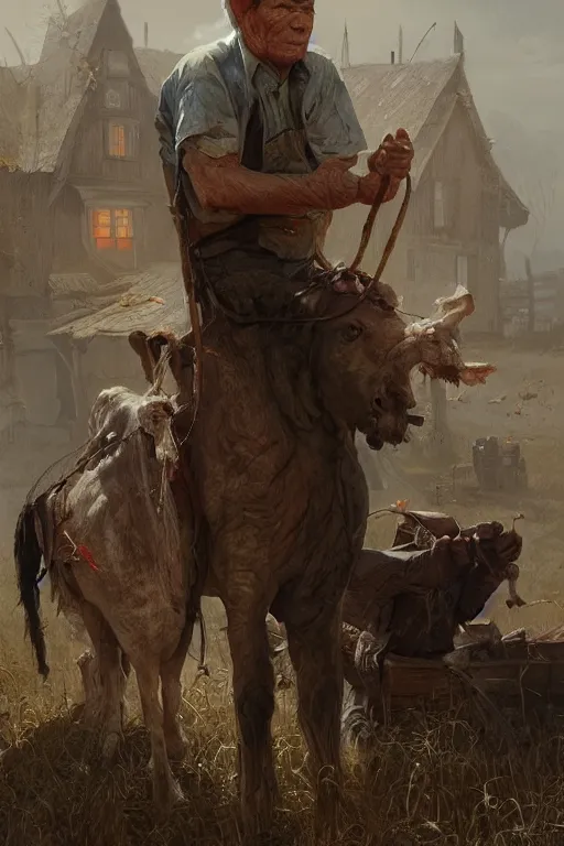 Prompt: stephen king as hillbilly farmer, village, intricate, highly detailed, smooth, artstation, digital illustration by Ruan Jia and Mandy Jurgens and Artgerm and Wayne Barlowe and Greg Rutkowski and Zdislav Beksinski