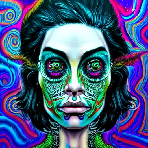 Image similar to An extremely psychedelic portrait of punk rock, surreal, LSD, face, detailed, intricate, elegant, lithe, highly detailed, digital painting, artstation, concept art, smooth, sharp focus, illustration