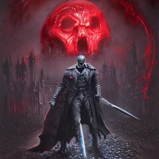 Image similar to Red Skull, Bloodborne boss, matte painting, detailed, Bloodborne, oil on canvas