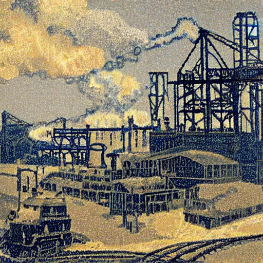 Prompt: Steel mill, in the style of Henri-Edmond Cross