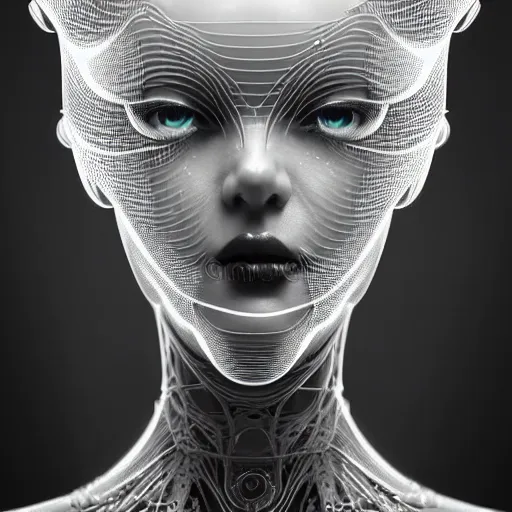 Image similar to closeup portrait of an absurdly beautiful, graceful, sophisticated, fashionable cyberpunk mechanoid gravure idol, an ultrafine hyperdetailed illustration by irakli nadar, matt wisniewski style, fashion photography, intricate linework, porcelain skin, jellyfish headdress, unreal engine 5 highly rendered, global illumination, radiant light, detailed and intricate environment