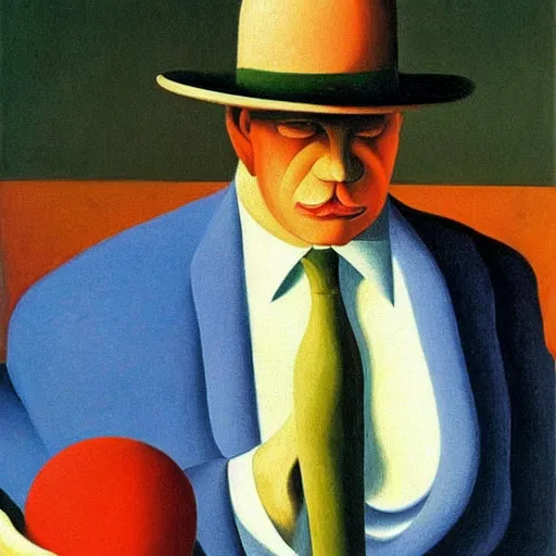 Image similar to devil in disguise, oil painting by rene magritte and edward hopper