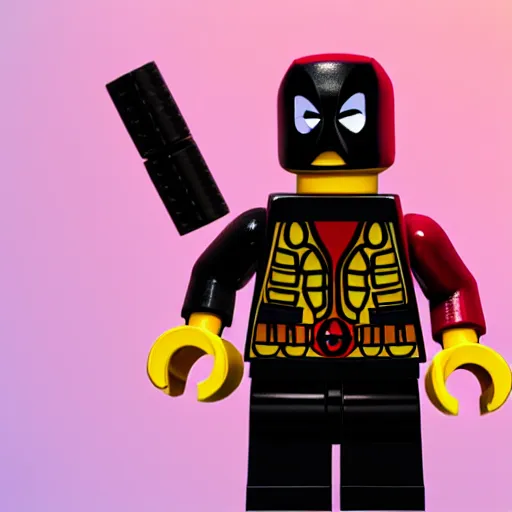 Image similar to deadpool as lego character, bokeh, photo, hyperrealistic, detailed textures and soft studio lighting, soft shadows, sharp focus, extreme detail, hyper realistic, award winning photo