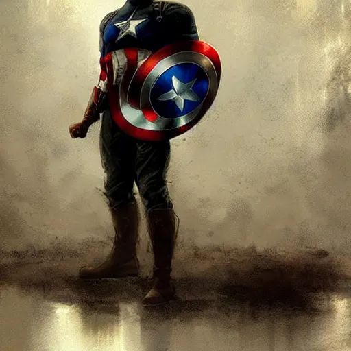 Image similar to captain america crying art, tears and sadness, by greg rutkowski