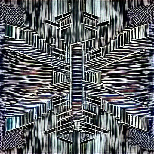 Image similar to brutalist sounds waves in infinite recursion