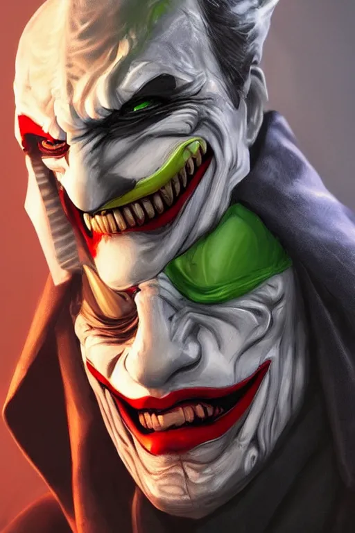 Image similar to Joker wearing sith's armor, full character, artstation, highly detailed, highly realistic