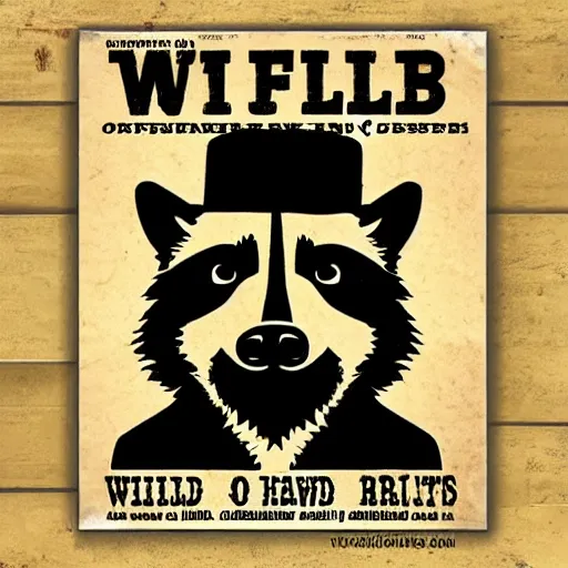 Prompt: raccoon, bandit, wild west wanted poster