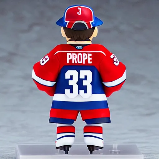 Image similar to high quality portrait flat matte painting of cute Nendoroid figurine of Carey Price Goaltender, in the style of nendoroid and manga NARUTO, number 31 on jersey, Carey Price Goaltender, An anime Nendoroid of Carey Price, goalie Carey Price!!!, number 31!!!!!, Montreal Habs Canadiens figurine, detailed product photo, flat anime style, thick painting, medium close-up