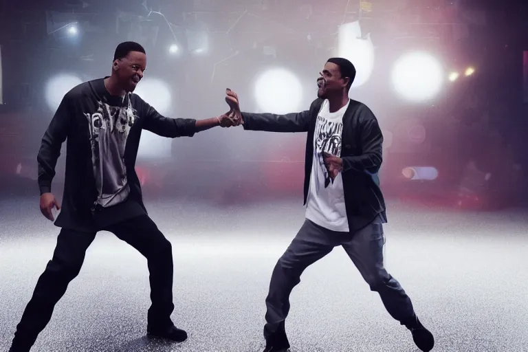 Image similar to will smith and chris rock dancing together. ultra-detailed, 8k, octane render