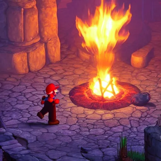 Prompt: Mario in firelink shrine