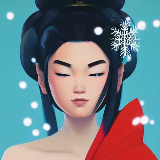 Prompt: face icon stylized minimalist an asian girl with geisha makeup surrounded by snowflakes, loftis, cory behance hd by jesper ejsing, by rhads, makoto shinkai and lois van baarle, ilya kuvshinov, rossdraws global illumination