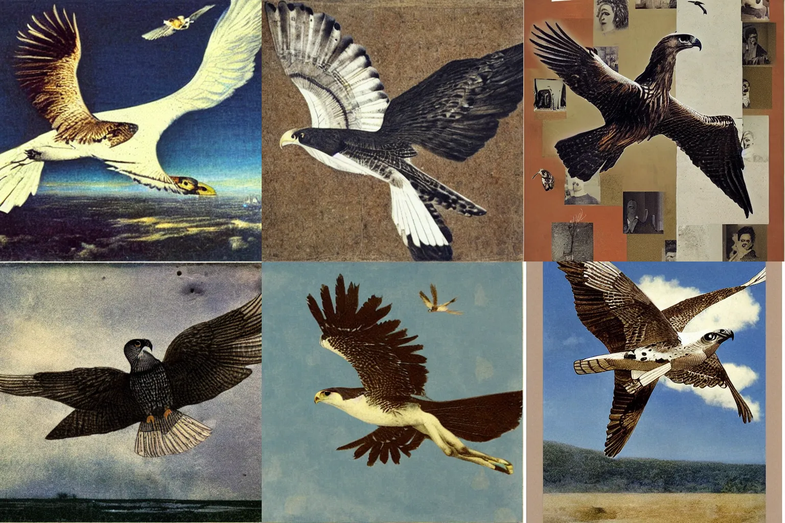 Prompt: the falcon flies, collage by fernand khnopff