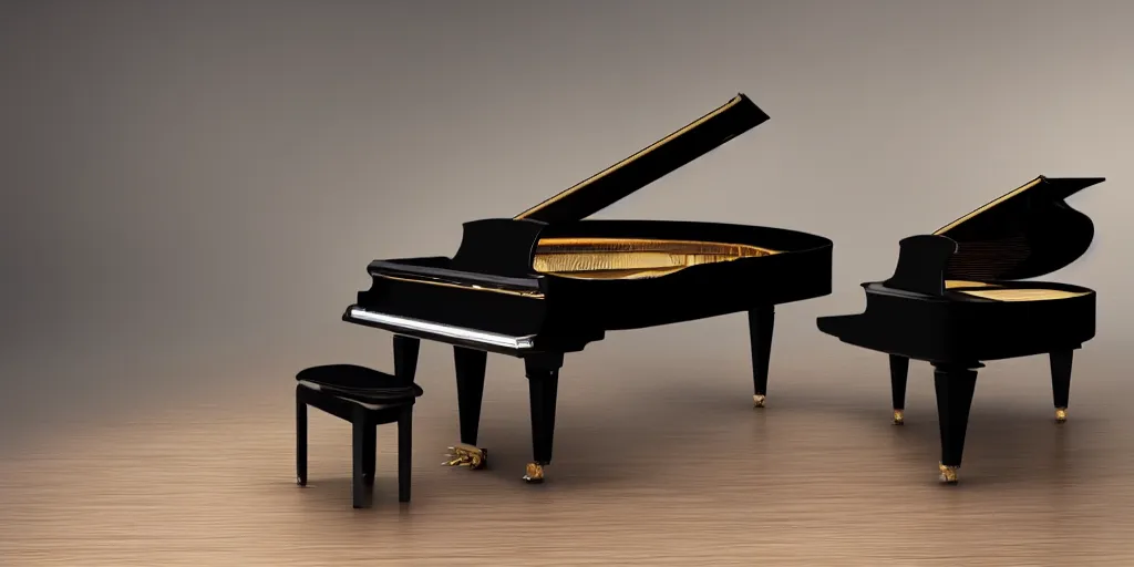 Prompt: black grand piano, reflective, rtx, high quality, 8 k.