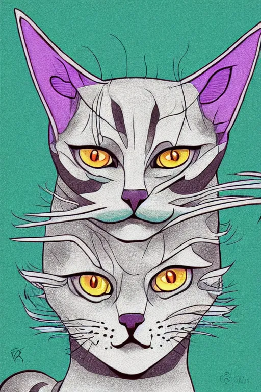 Image similar to demon cat, art by brian miller, colorful, illustration, highly detailed, simple, no jagged lines, smooth