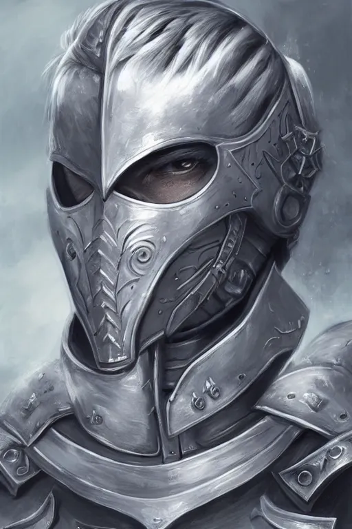 Image similar to a blonde male teenager wearing a silver plate armor, digital painting, digital art, oil painting, masterpiece, realistic and detailed face, profile picture, realistic, highly detailed, high quality, symmetrical, low contrast, trending on deviantart, soft colors, soft lighting, face portrait, beautiful, elegant, anatomically correct, castle in the background, bokeh, dof