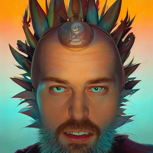 Image similar to chosen mohawk projector portrait by gaston bussierre and charles vess and james jean and erik jones and rhads, inspired by rick and morty, epic, funny, huge scale, beautiful fine face features, intricate high details, sharp, ultradetailed