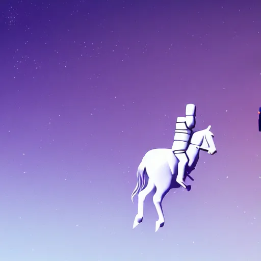 Image similar to an astronaut standing on the ground and a small trippy aggressive centaur standing on that poor human being standing on all fours astronaut raising his arms up, really trying to ride it, the horse is on his shoulders and grabbing them, minimalist style, 3 d render, isometry