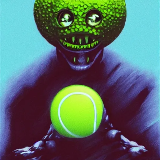 Image similar to a tennis ball monsters , ocean, digital art, fantasy, magic, trending on artstation, ultra detailed, professional illustration by Basil Gogos